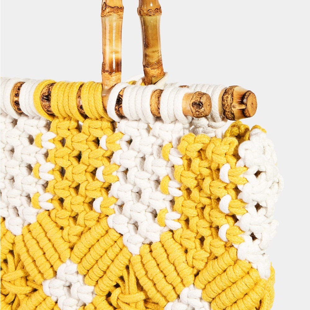 Crochet Bag in Yellow and White with Bamboo Handles. Brand new! - Picture 8 of 8